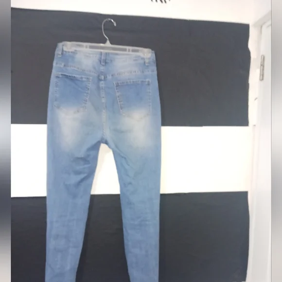 Shein Women light blue destroyed knee Fringe skinny jeans - Picture 10 of 12